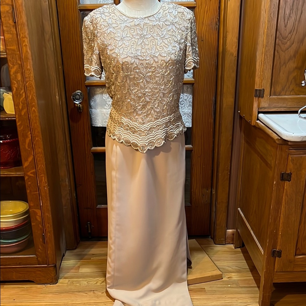 Chadwicks Cream Peplum Maxi Dress Flutter Sleeve
